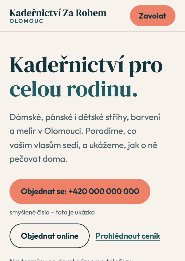 Ukázkový web Kadeřnictví Za Rohem